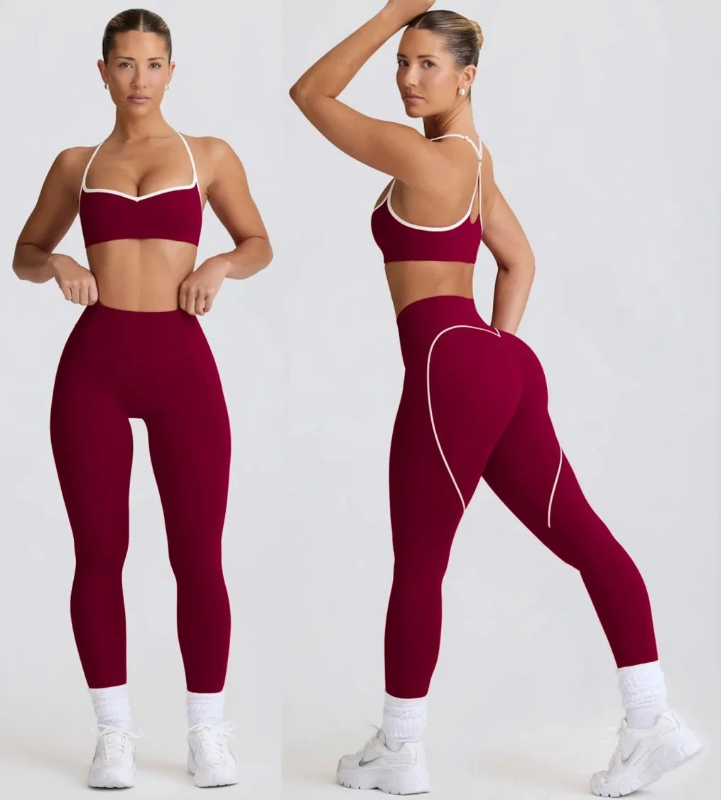 Conjunto de calças FUBEIKE, roupa esportiva para ioga, top pêssego, coração, levantamento de quadril, calças curtas, fitness, conjunto de duas peças, roupa feminina.