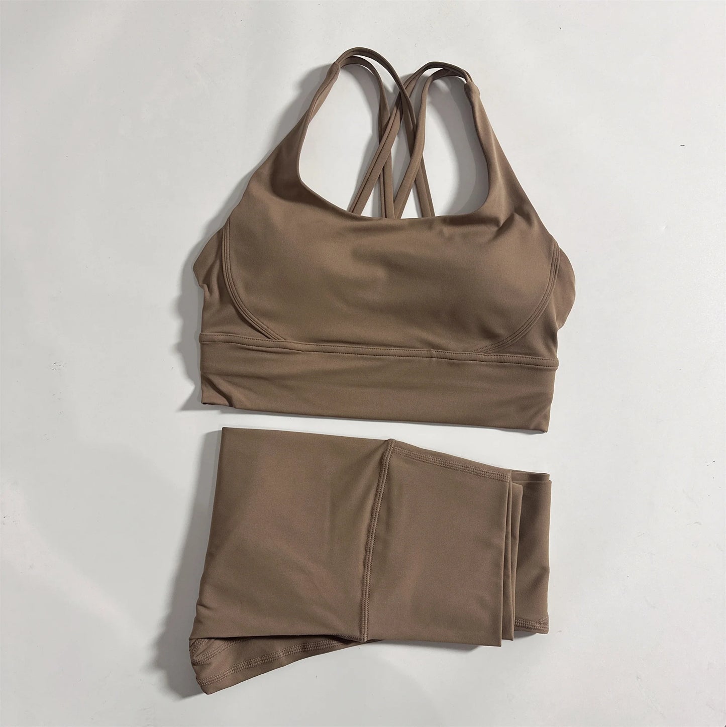 Conjunto de ginástica de cor sólida, sutiã fitness justo e macio, 2 peças, compressão, cintura alta, legging para exercícios, treino abrangente para corrida