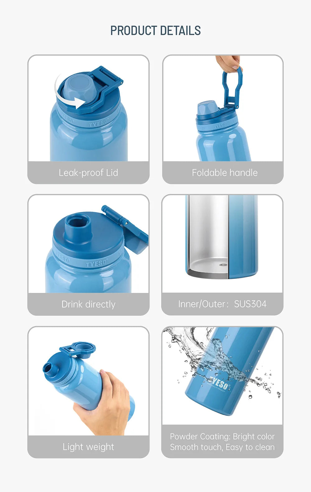 Garrafa térmica de aço inoxidável Tyeso, copo portátil esportivo a vácuo, mantém frio e quente, caneca térmica para carro, copo isolado