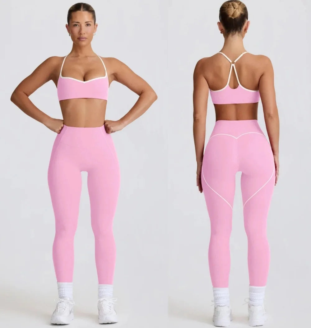 Conjunto de calças FUBEIKE, roupa esportiva para ioga, top pêssego, coração, levantamento de quadril, calças curtas, fitness, conjunto de duas peças, roupa feminina.