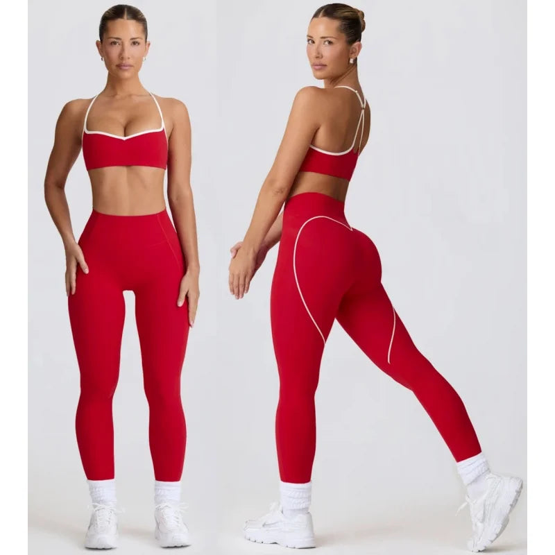 Conjunto de calças FUBEIKE, roupa esportiva para ioga, top pêssego, coração, levantamento de quadril, calças curtas, fitness, conjunto de duas peças, roupa feminina.