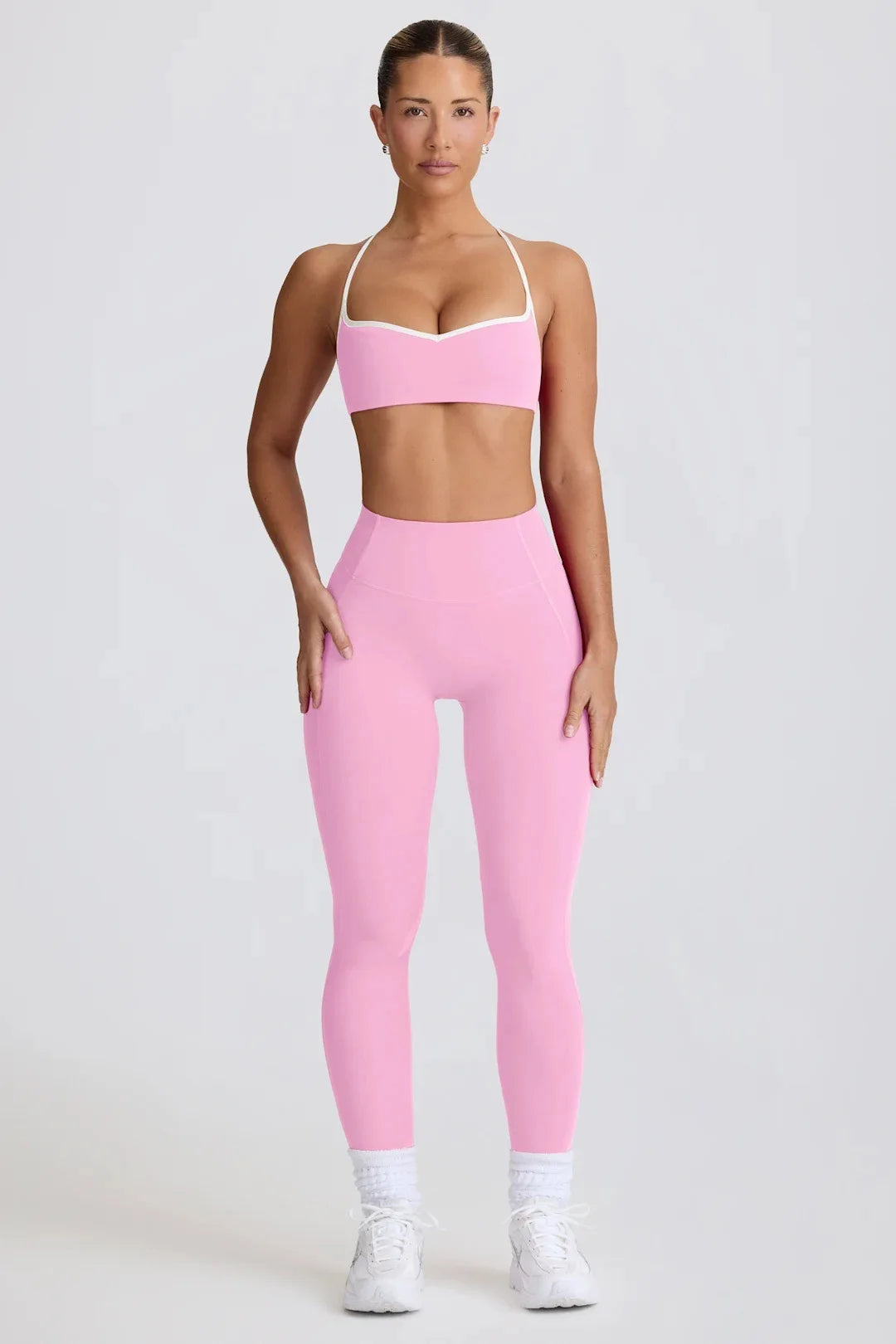 Conjunto de calças FUBEIKE, roupa esportiva para ioga, top pêssego, coração, levantamento de quadril, calças curtas, fitness, conjunto de duas peças, roupa feminina.