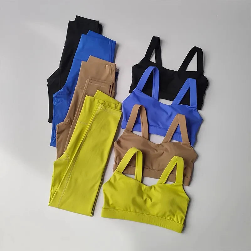 Conjunto de exercício sem costura feminino, sutiã esportivo, leggings de cintura alta, shorts, roupa de ginástica, roupas de treino, roupas esportivas