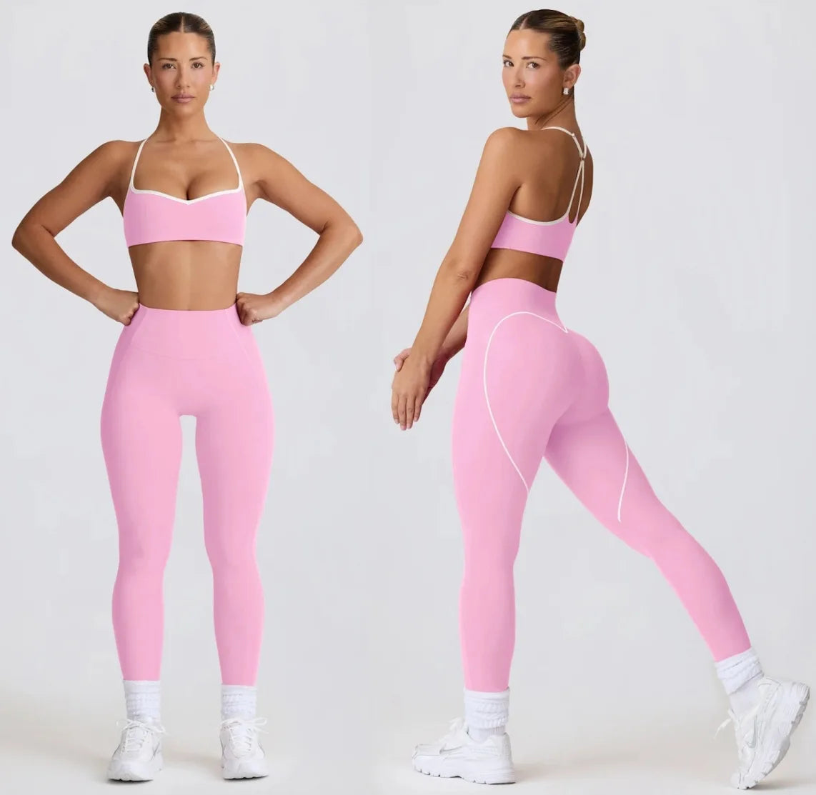 Conjunto de calças FUBEIKE, roupa esportiva para ioga, top pêssego, coração, levantamento de quadril, calças curtas, fitness, conjunto de duas peças, roupa feminina.