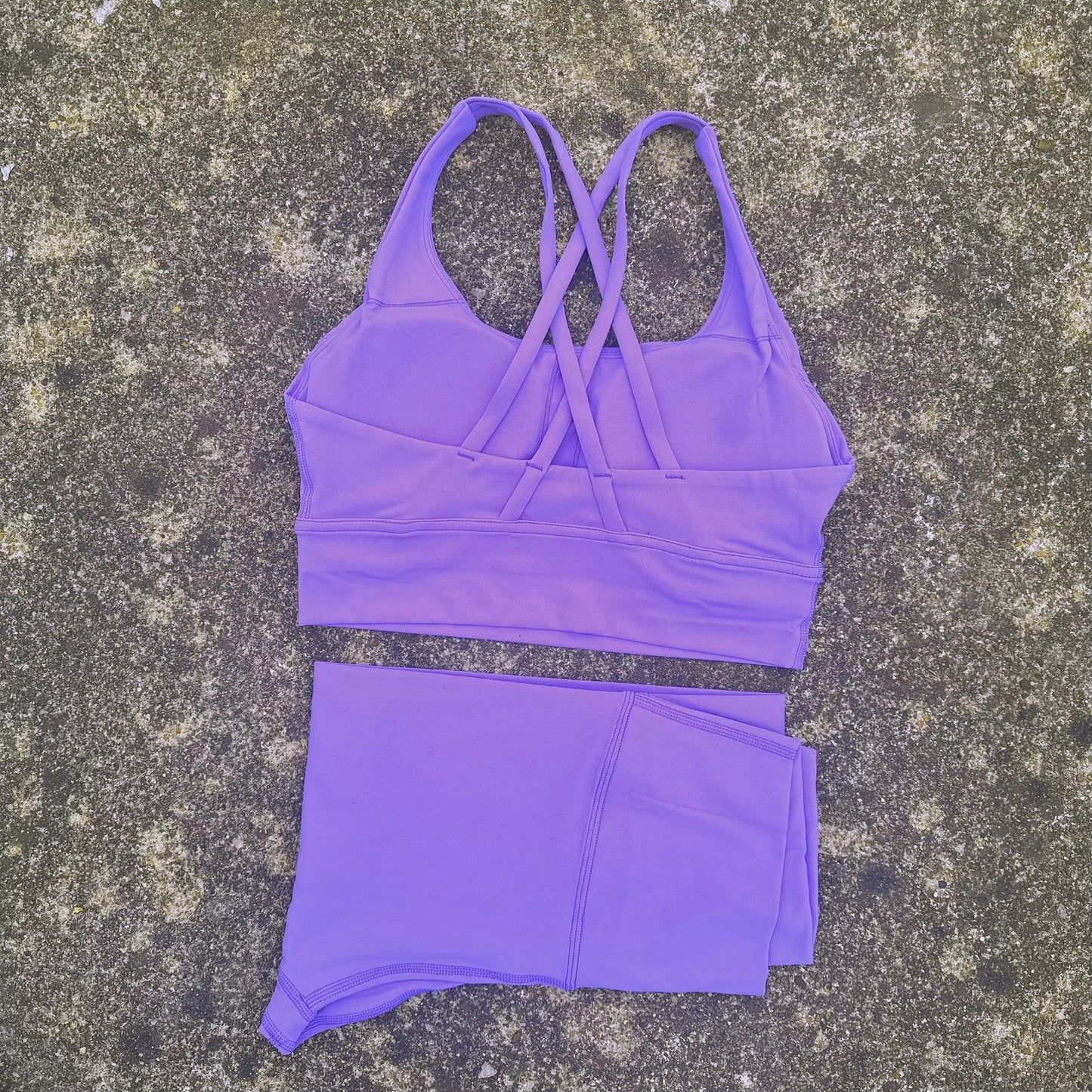 Conjunto de ginástica de cor sólida, sutiã fitness justo e macio, 2 peças, compressão, cintura alta, legging para exercícios, treino abrangente para corrida