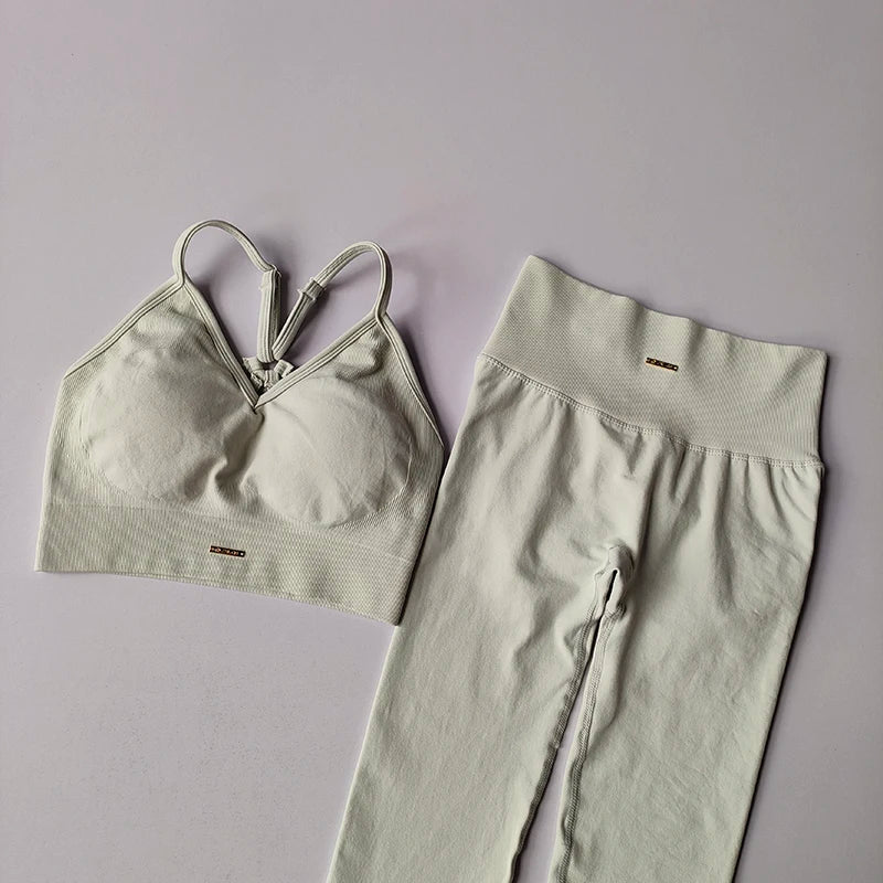 Conjunto de fitness sem costura para levantamento de quadril, sutiã com decote em V, leggings, secagem rápida, exercícios...