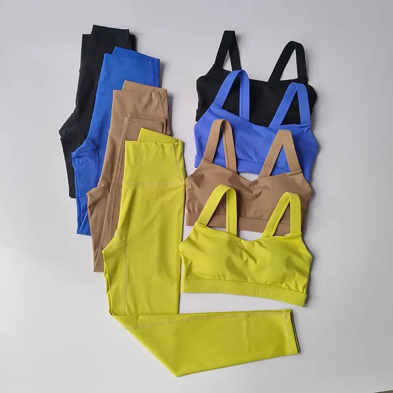 Conjunto de exercício sem costura feminino, sutiã esportivo, leggings de cintura alta, shorts, roupa de ginástica, roupas de treino, roupas esportivas