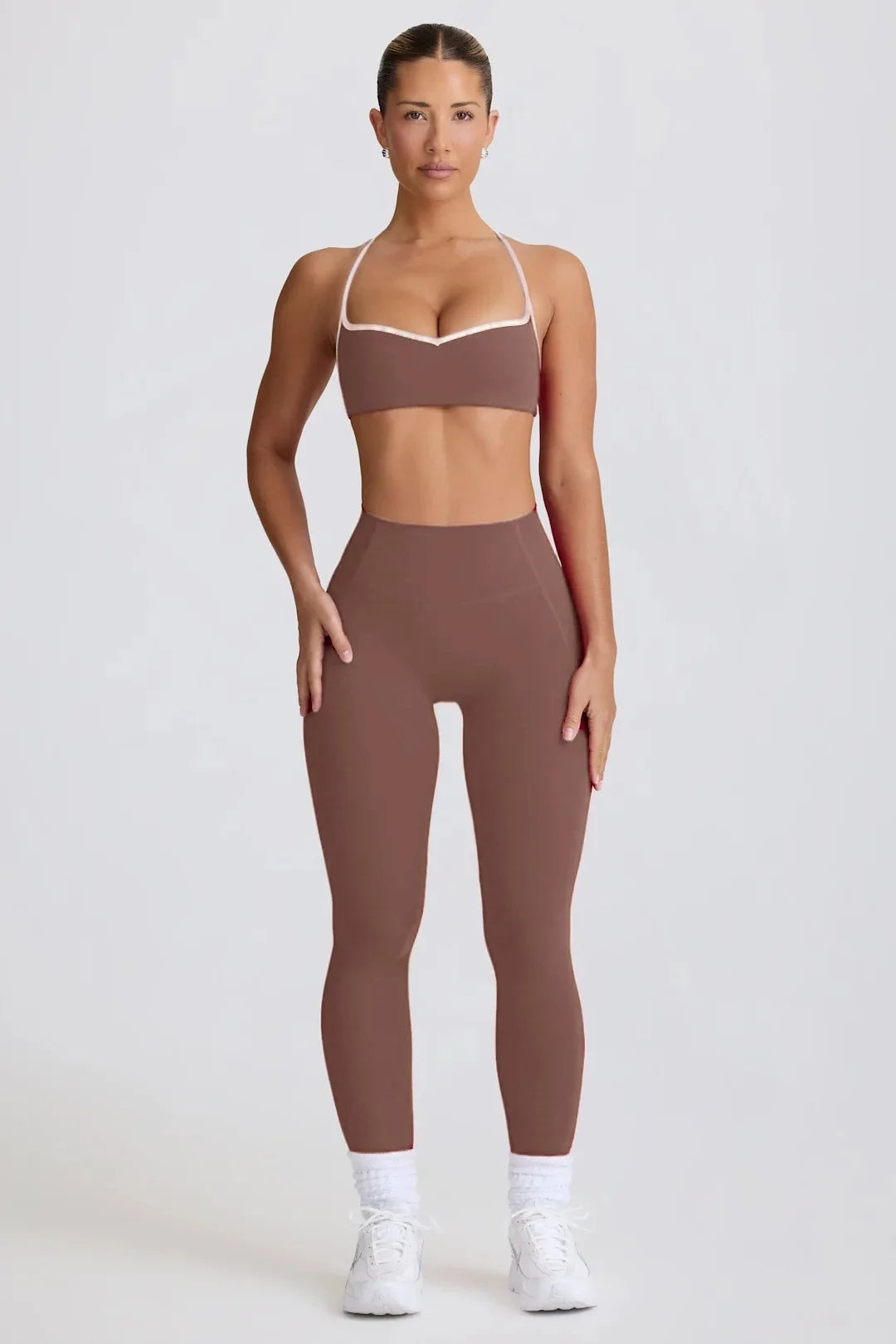 Conjunto de calças FUBEIKE, roupa esportiva para ioga, top pêssego, coração, levantamento de quadril, calças curtas, fitness, conjunto de duas peças, roupa feminina.