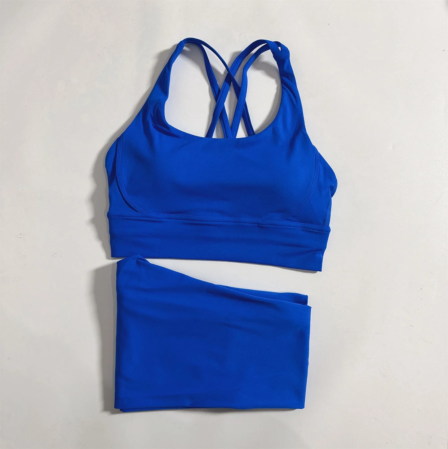 Conjunto de ginástica de cor sólida, sutiã fitness justo e macio, 2 peças, compressão, cintura alta, legging para exercícios, treino abrangente para corrida