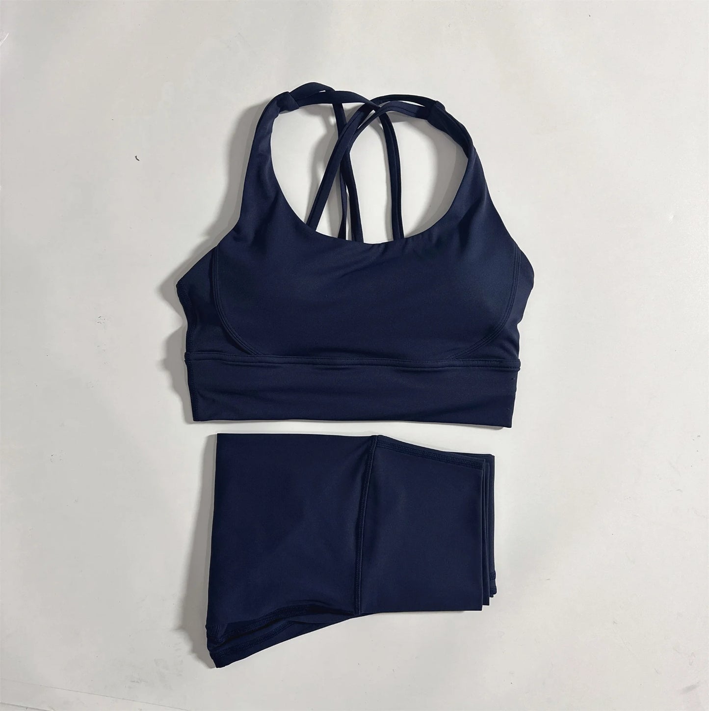 Conjunto de ginástica de cor sólida, sutiã fitness justo e macio, 2 peças, compressão, cintura alta, legging para exercícios, treino abrangente para corrida