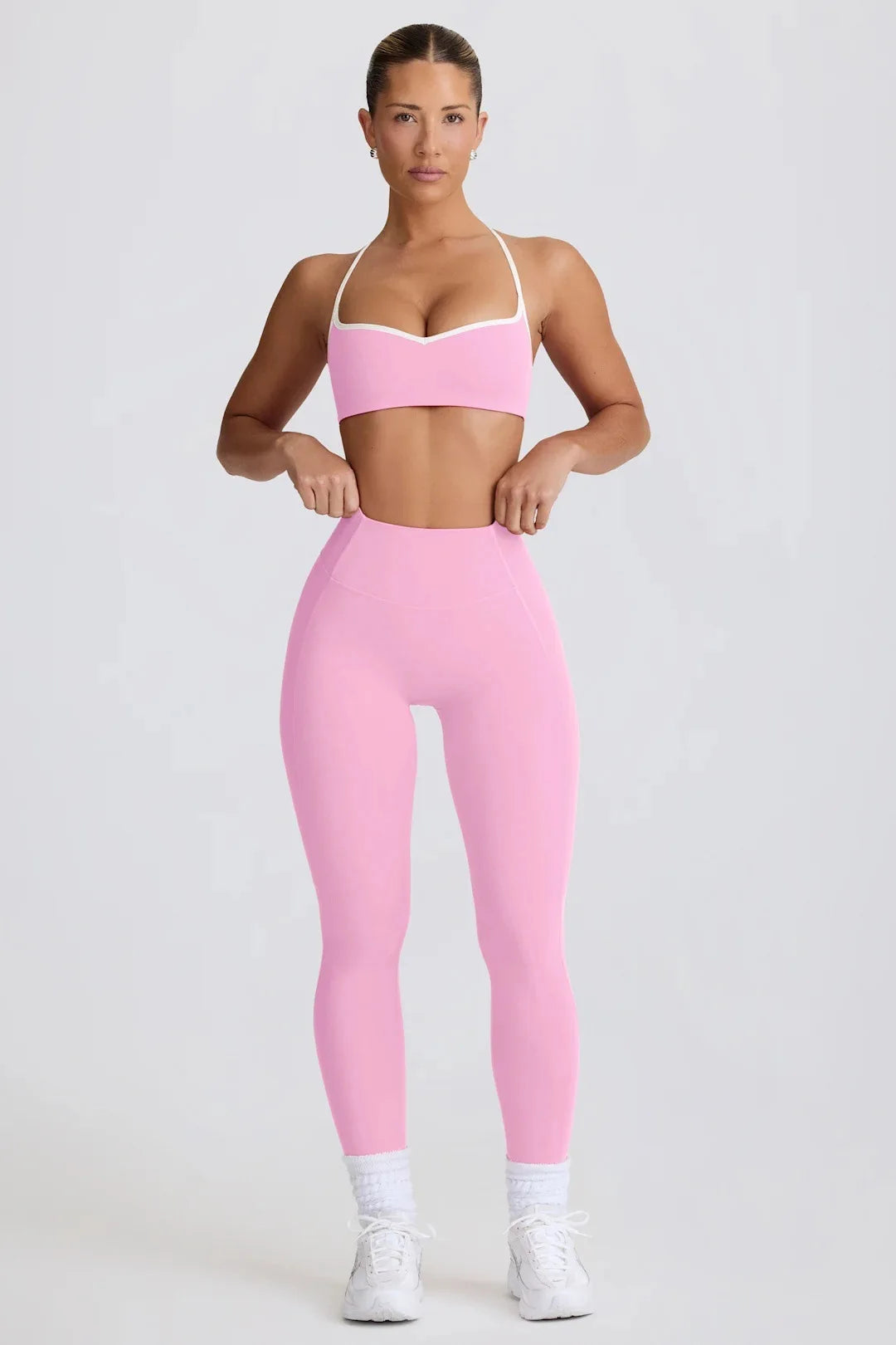 Conjunto de calças FUBEIKE, roupa esportiva para ioga, top pêssego, coração, levantamento de quadril, calças curtas, fitness, conjunto de duas peças, roupa feminina.