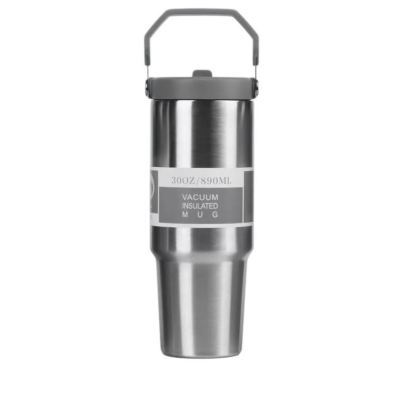 30oz Large Capacity Portable Car Cup Stainless Steel Thermos Cup with Straw & Handle Travel Sports Water Bottle Vacuum Flask