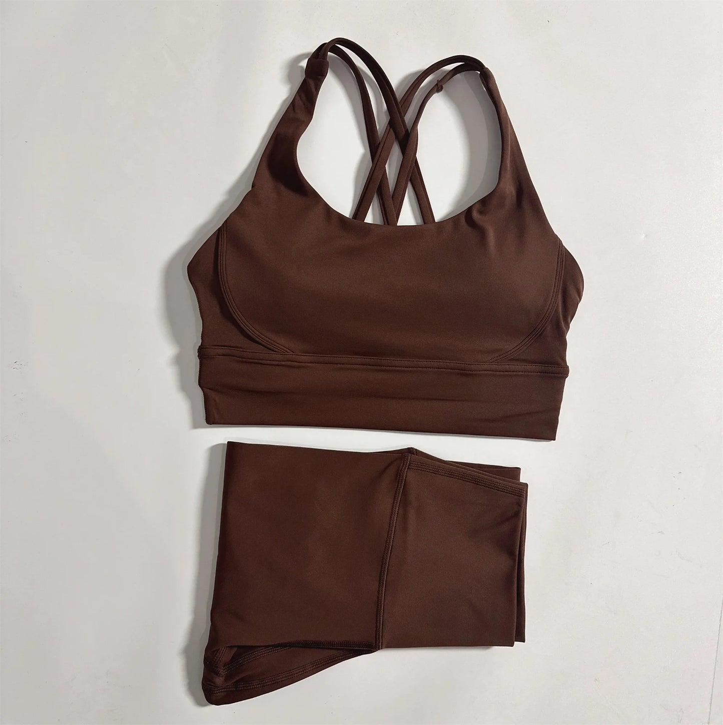 Conjunto de ginástica de cor sólida, sutiã fitness justo e macio, 2 peças, compressão, cintura alta, legging para exercícios, treino abrangente para corrida