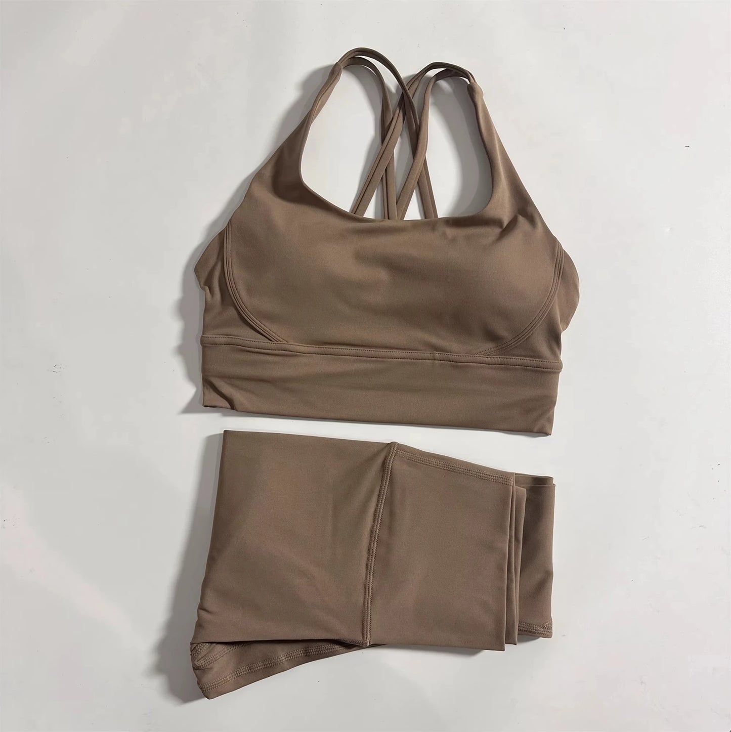Conjunto de ginástica de cor sólida, sutiã fitness justo e macio, 2 peças, compressão, cintura alta, legging para exercícios, treino abrangente para corrida
