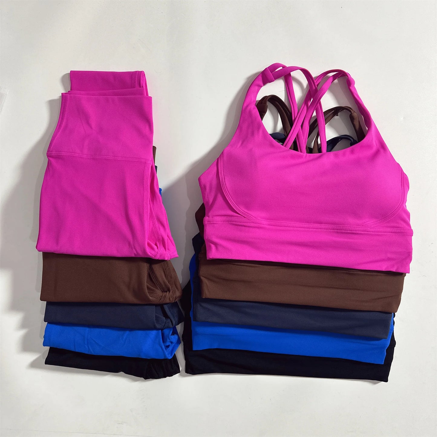 Conjunto de ginástica de cor sólida, sutiã fitness justo e macio, 2 peças, compressão, cintura alta, legging para exercícios, treino abrangente para corrida