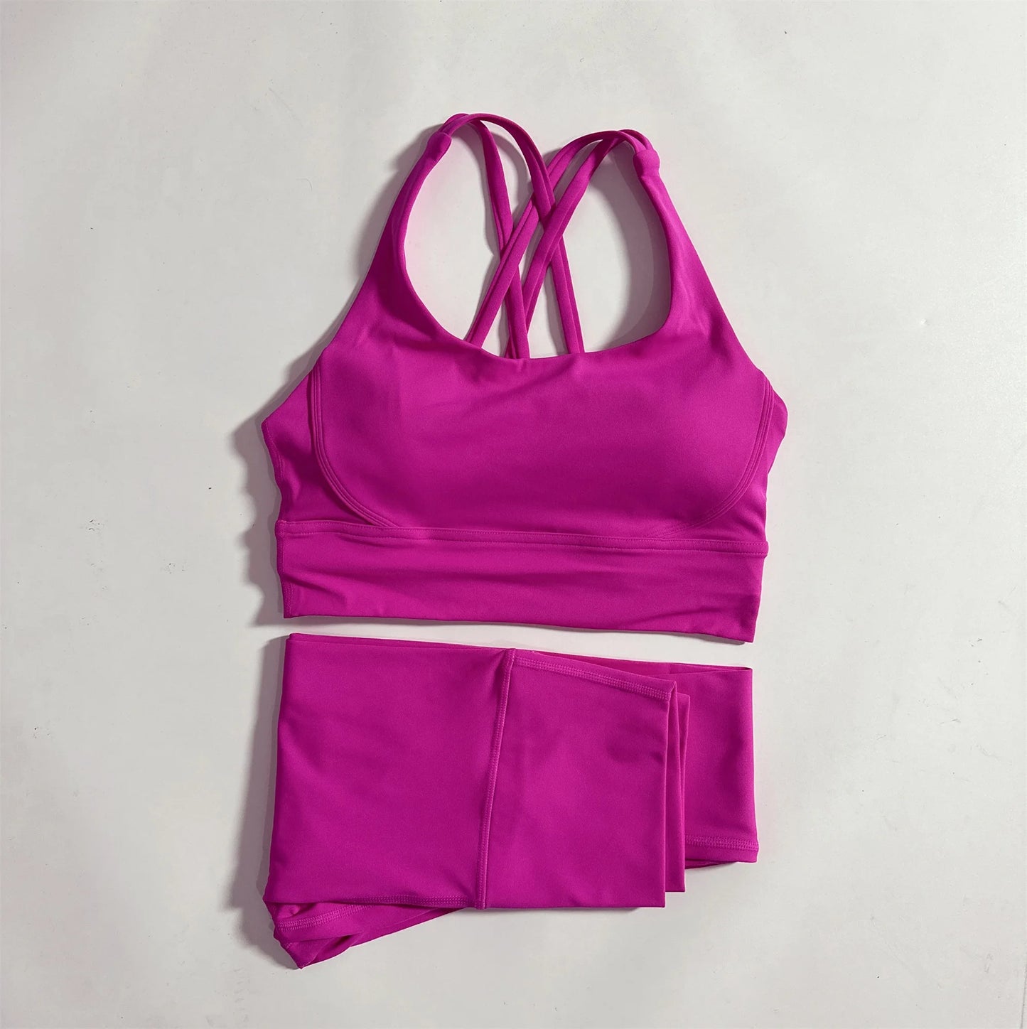 Conjunto de ginástica de cor sólida, sutiã fitness justo e macio, 2 peças, compressão, cintura alta, legging para exercícios, treino abrangente para corrida