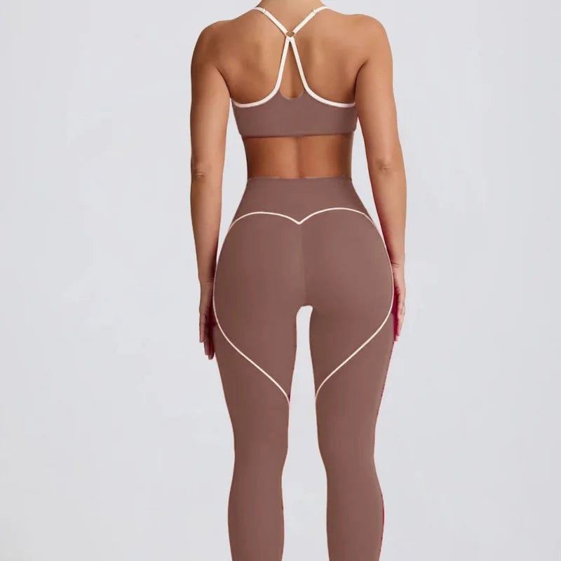 Conjunto de calças FUBEIKE, roupa esportiva para ioga, top pêssego, coração, levantamento de quadril, calças curtas, fitness, conjunto de duas peças, roupa feminina.